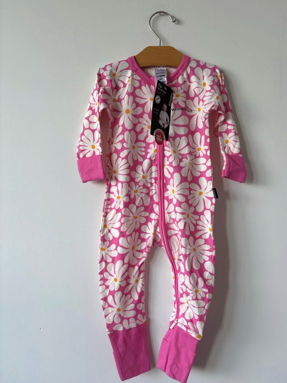 Bonds Pink Daisy Zip-Front Footed Pajamas